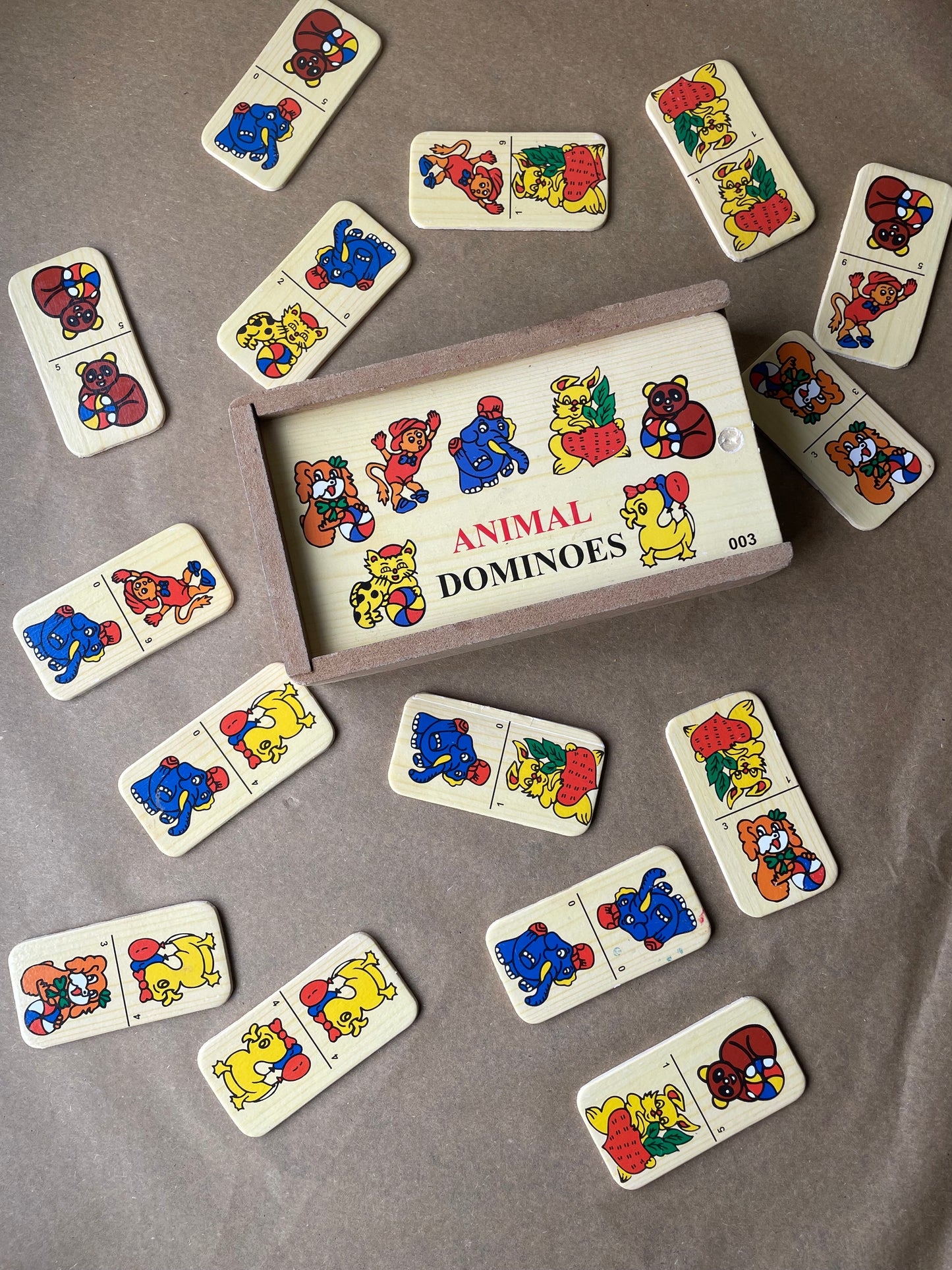 Vintage Animal Dominoes in Wooden Box