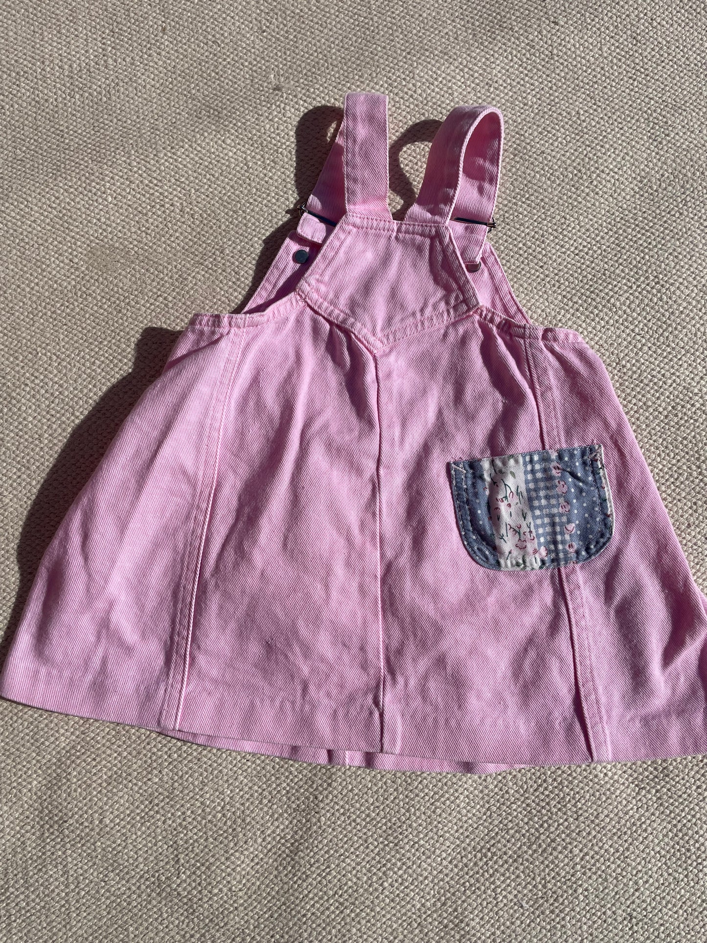 Pink Denim Patchwork Pocket Pinnie Age 12-18 Months