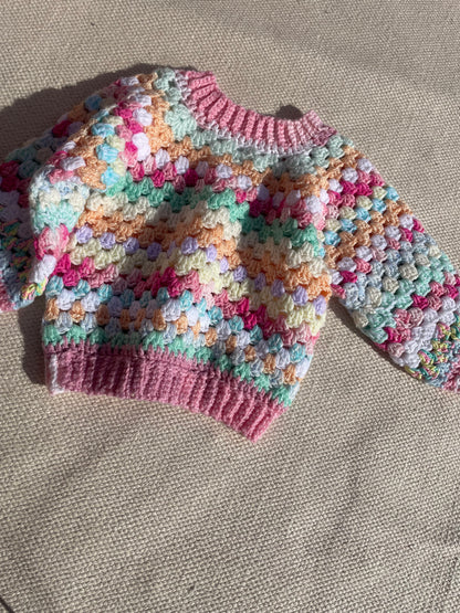 Pastel Coloured Hand Crochet Jumper Age 12-18 Months