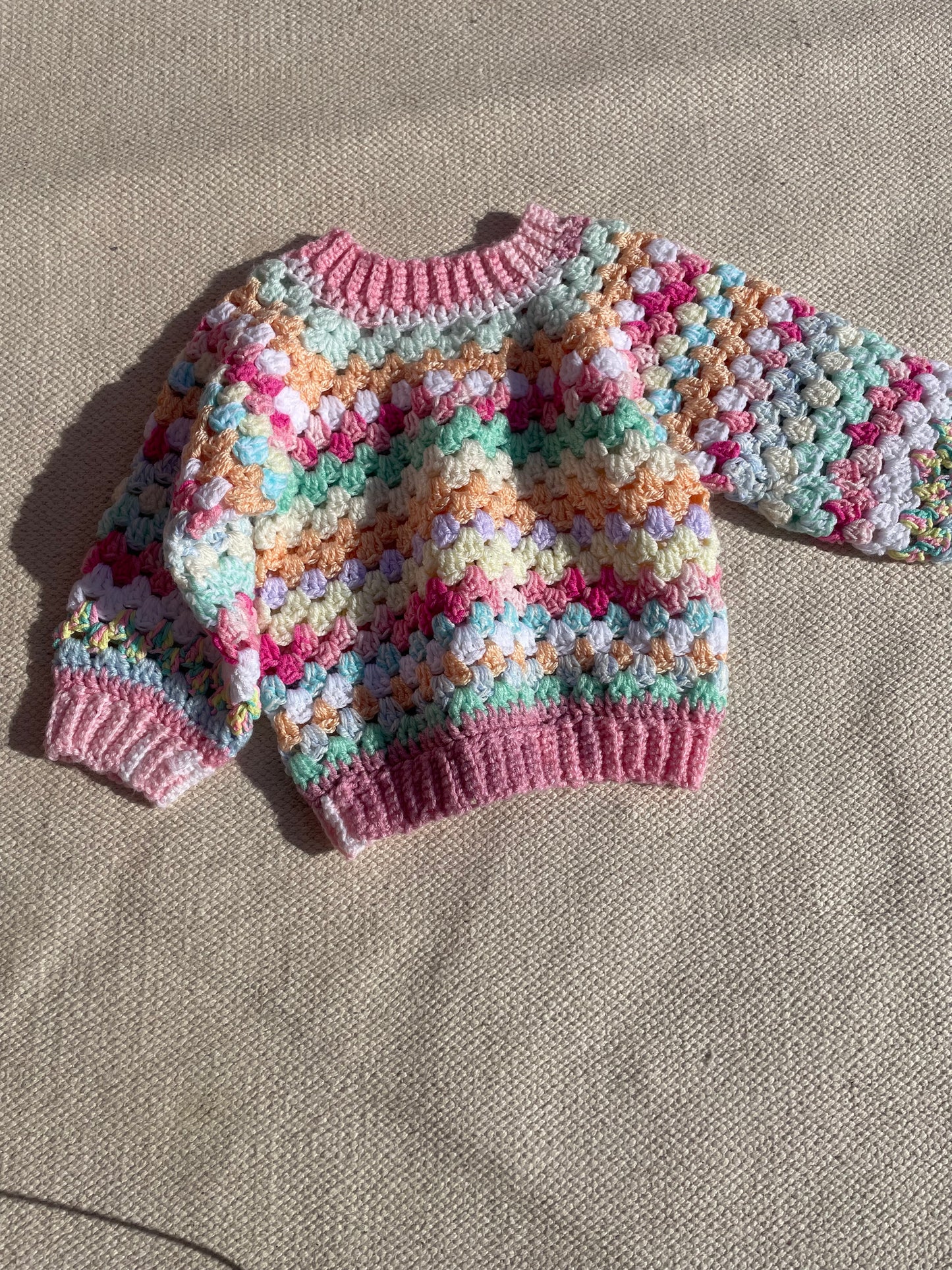 Pastel Coloured Hand Crochet Jumper Age 12-18 Months