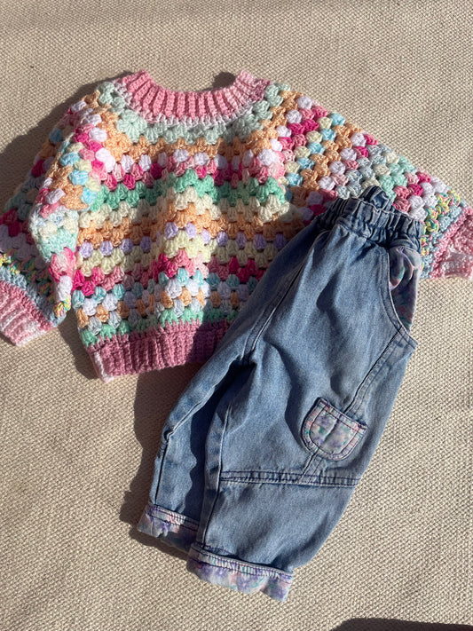 Pastel Coloured Hand Crochet Jumper Age 12-18 Months