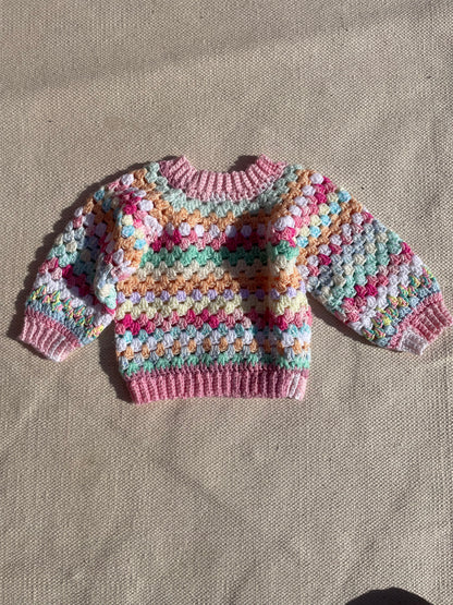 Pastel Coloured Hand Crochet Jumper Age 12-18 Months