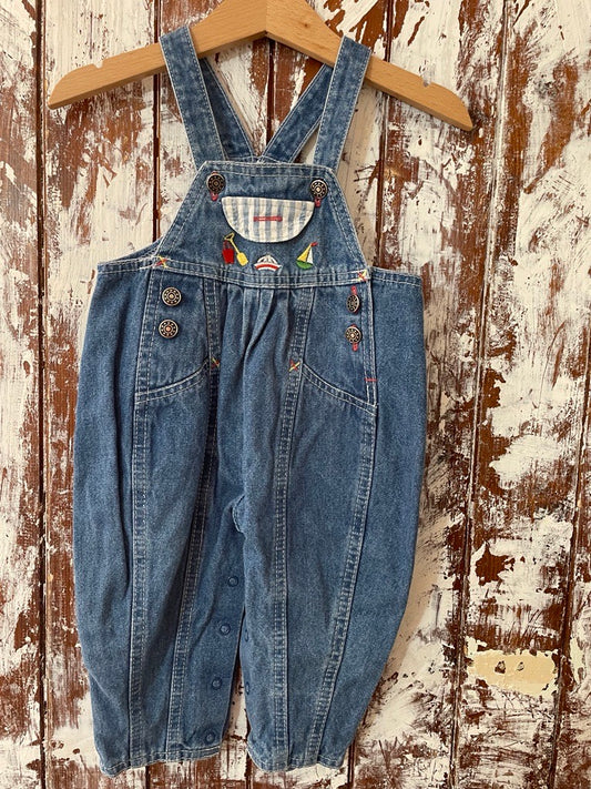 Seaside Embroidered Denim Baby Balloon Fit Dungarees Age 3-6 Months